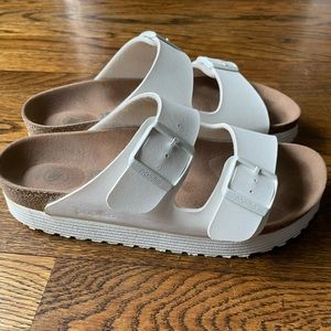 White Platform Arizona Birkenstock Sandals